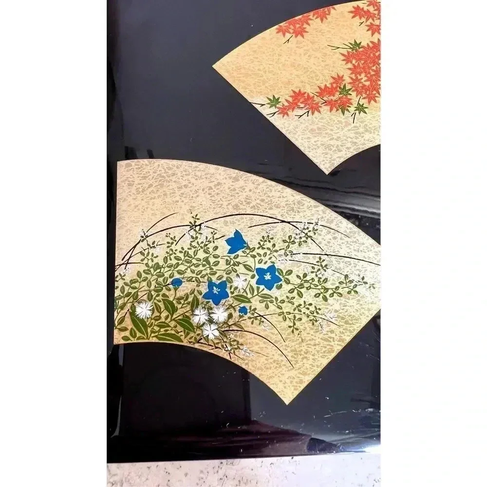 Denso Black Gold Floral Print Hinged Double Wall Bifold Folding Picture Frame ne